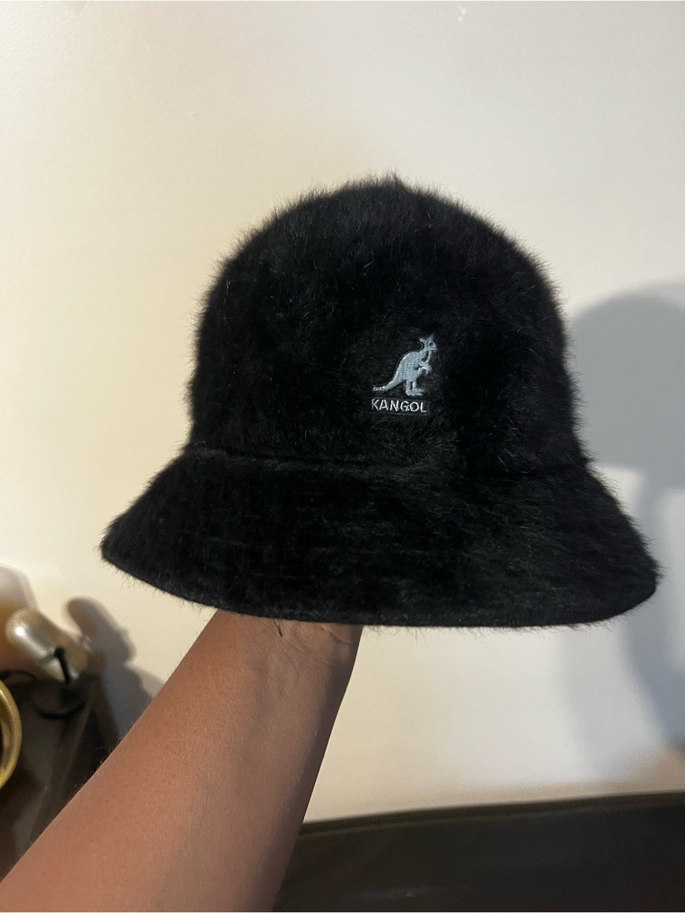 Kangol Black Faux Fur Classic Bucket Hat with Logo